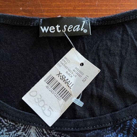 Wet Seal XS Black Knit Tunic Top Feather Design Rhinestone Embellished Y2K - Picture 5 of 9